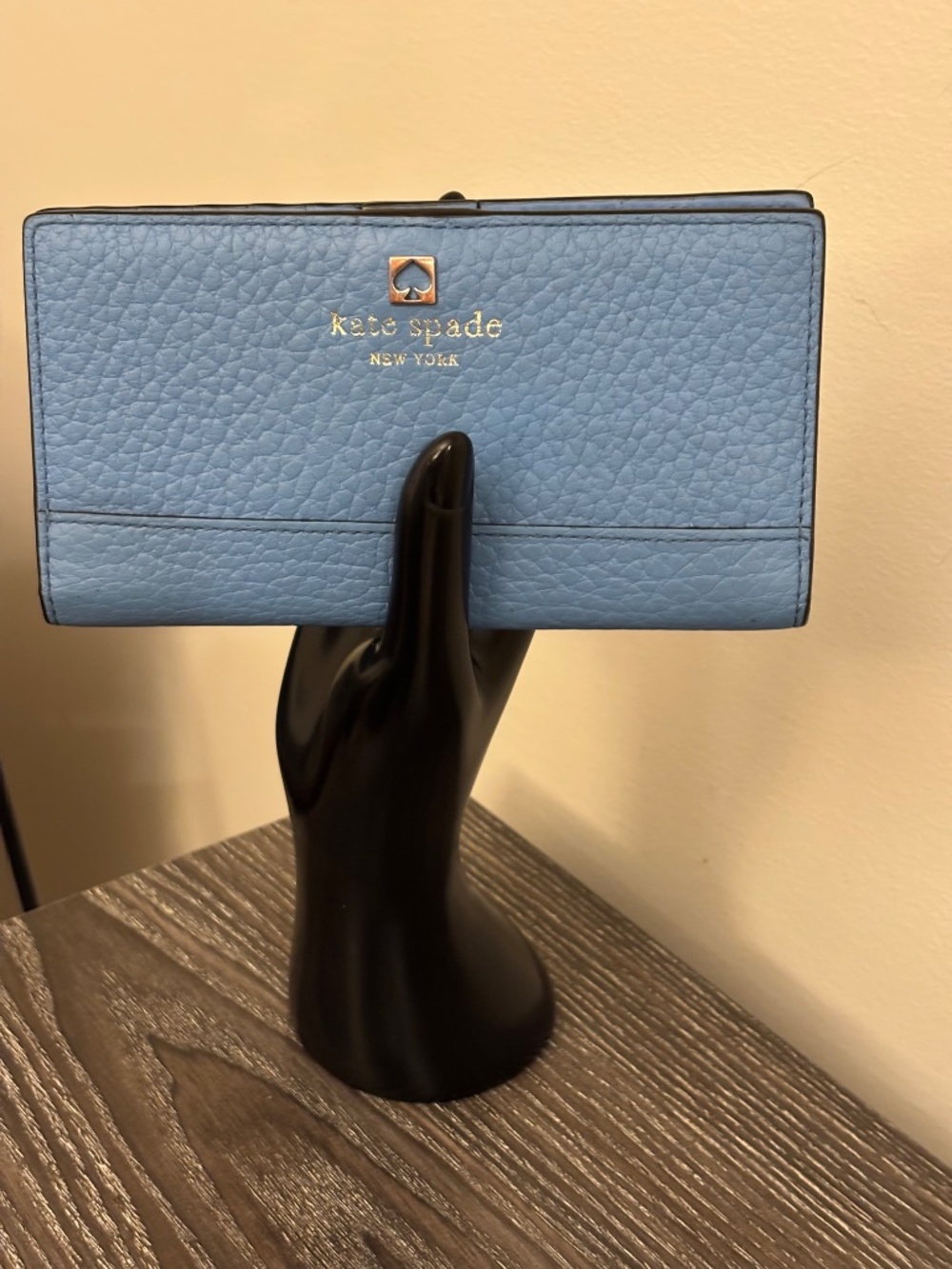 Kate Spade New York Light Blue Pebbled Leather Continental Wallet Gold Hardware